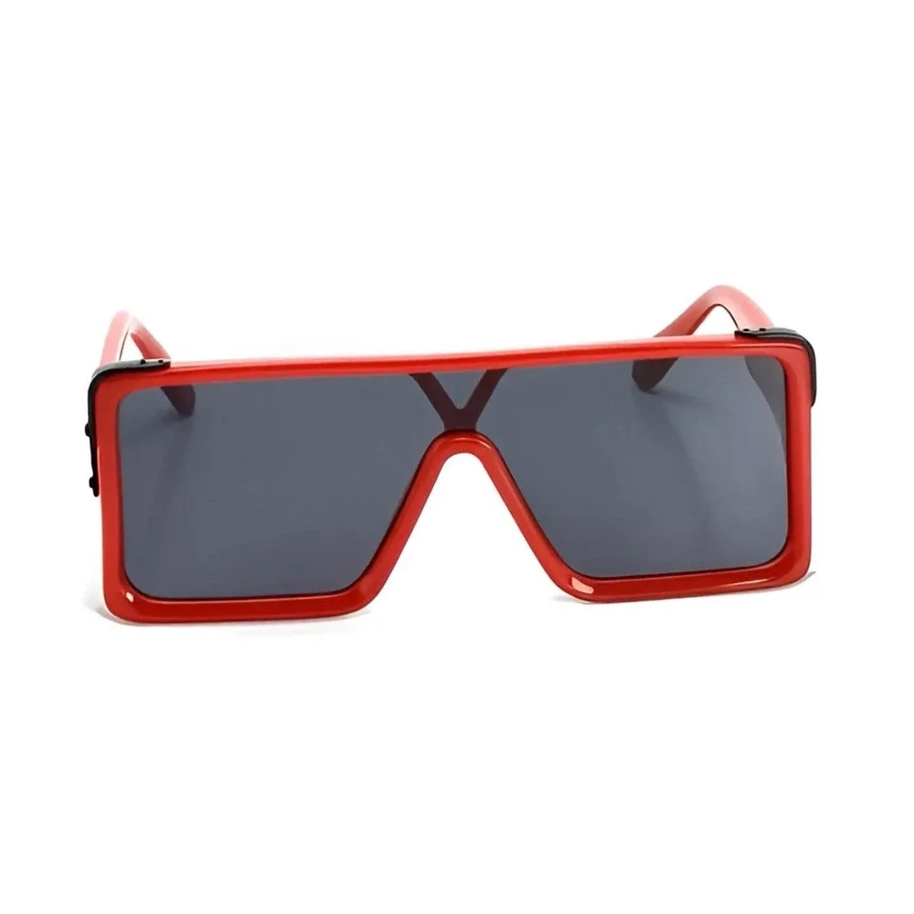 Mens Oversized Square Shield Sunglasses Red Flat Top Bold Fashion Shades Hip Hop